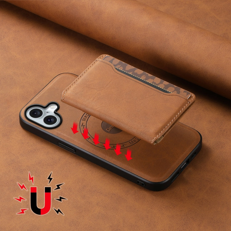 For iPhone 16 Plus Denior D13 Retro Texture Leather MagSafe Card Bag Phone Case(Brown)