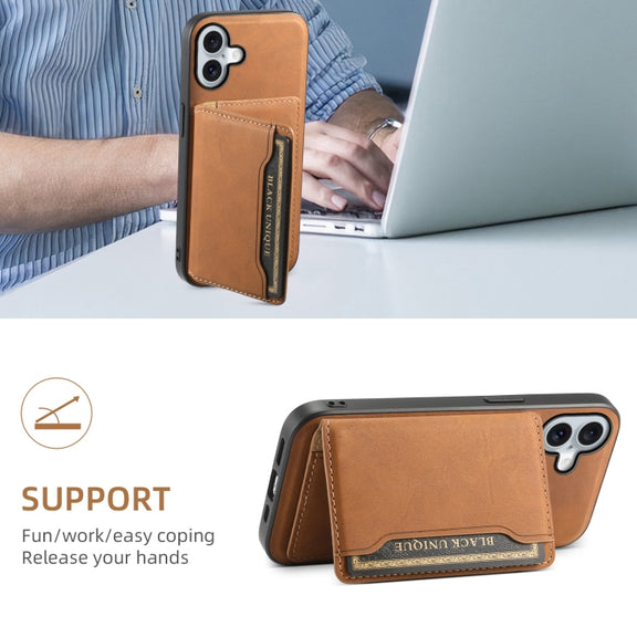 For iPhone 16 Plus Denior D13 Retro Texture Leather MagSafe Card Bag Phone Case(Brown)