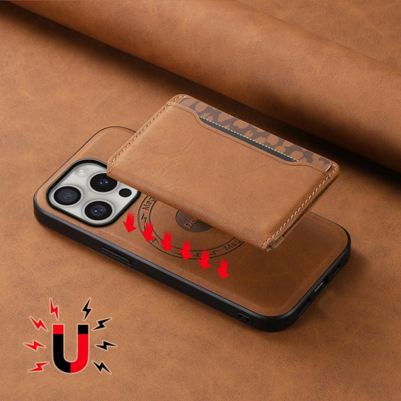 For iPhone 16 Pro Denior D13 Retro Texture Leather MagSafe Card Bag Phone Case(Brown)
