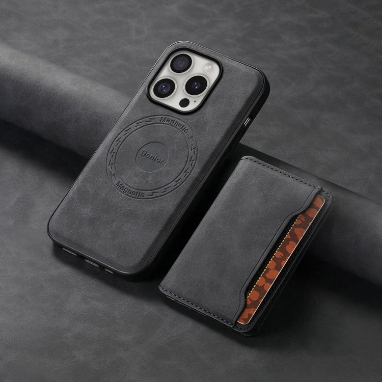 For iPhone 16 Pro Max Denior D13 Retro Texture Leather MagSafe Card Bag Phone Case(Black)