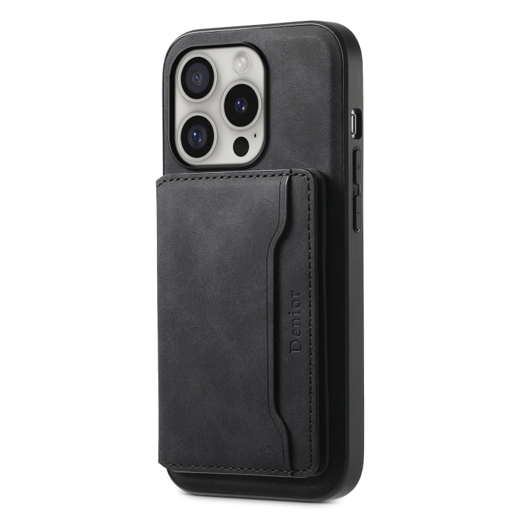 For iPhone 16 Pro Max Denior D13 Retro Texture Leather MagSafe Card Bag Phone Case(Black)