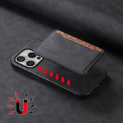 For iPhone 16 Pro Max Denior D13 Retro Texture Leather MagSafe Card Bag Phone Case(Black)