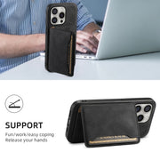 For iPhone 16 Pro Max Denior D13 Retro Texture Leather MagSafe Card Bag Phone Case(Black)