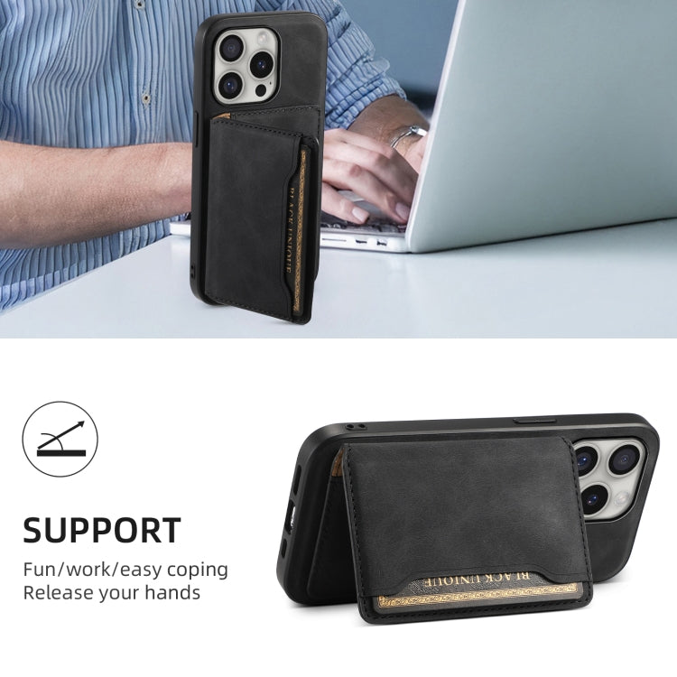 For iPhone 16 Pro Max Denior D13 Retro Texture Leather MagSafe Card Bag Phone Case(Black)