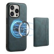 For iPhone 16 Pro Max Denior D13 Retro Texture Leather MagSafe Card Bag Phone Case(Blue)