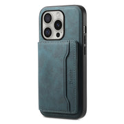 For iPhone 16 Pro Max Denior D13 Retro Texture Leather MagSafe Card Bag Phone Case(Blue)