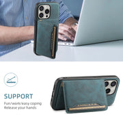 For iPhone 16 Pro Max Denior D13 Retro Texture Leather MagSafe Card Bag Phone Case(Blue)
