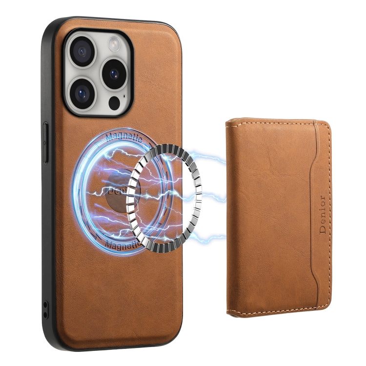 For iPhone 16 Pro Max Denior D13 Retro Texture Leather MagSafe Card Bag Phone Case(Brown)