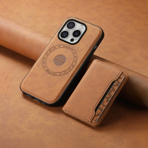 For iPhone 16 Pro Max Denior D13 Retro Texture Leather MagSafe Card Bag Phone Case(Brown)