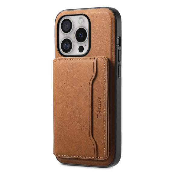 For iPhone 16 Pro Max Denior D13 Retro Texture Leather MagSafe Card Bag Phone Case(Brown)