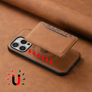 For iPhone 16 Pro Max Denior D13 Retro Texture Leather MagSafe Card Bag Phone Case(Brown)
