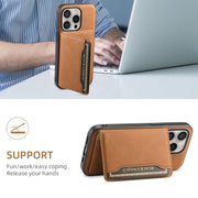 For iPhone 16 Pro Max Denior D13 Retro Texture Leather MagSafe Card Bag Phone Case(Brown)