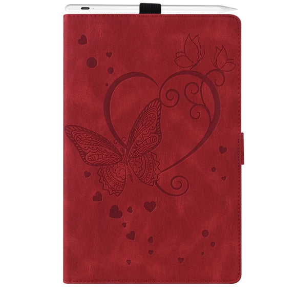 For iPad Pro 13 2024 Love Butterfly Embossed Leather Tablet Case(Red)