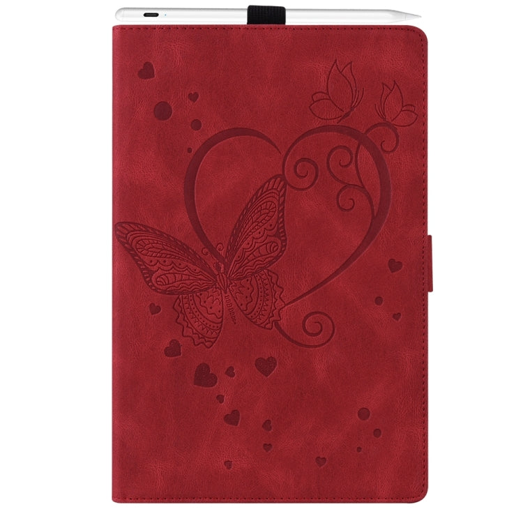 For iPad Pro 13 2024 Love Butterfly Embossed Leather Tablet Case(Red)
