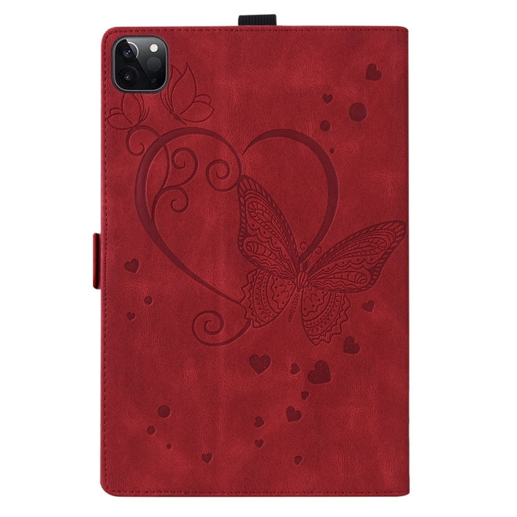 For iPad Pro 13 2024 Love Butterfly Embossed Leather Tablet Case(Red)