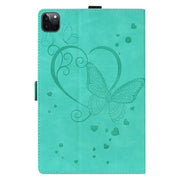 For iPad Pro 13 2024 Love Butterfly Embossed Leather Tablet Case(Mint Green)