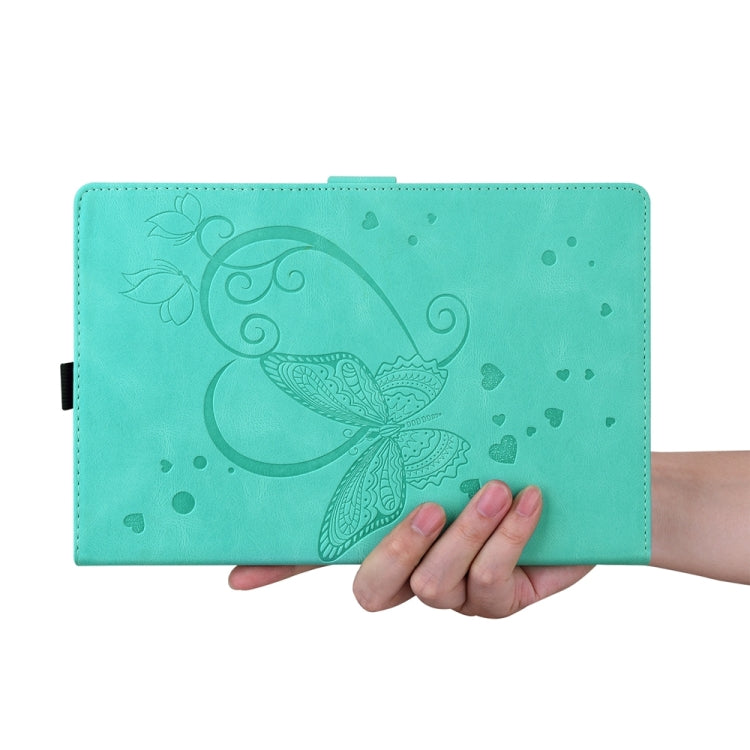 For iPad Pro 13 2024 Love Butterfly Embossed Leather Tablet Case(Mint Green)
