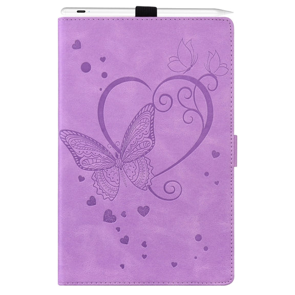 For iPad Pro 13 2024 Love Butterfly Embossed Leather Tablet Case(Purple)