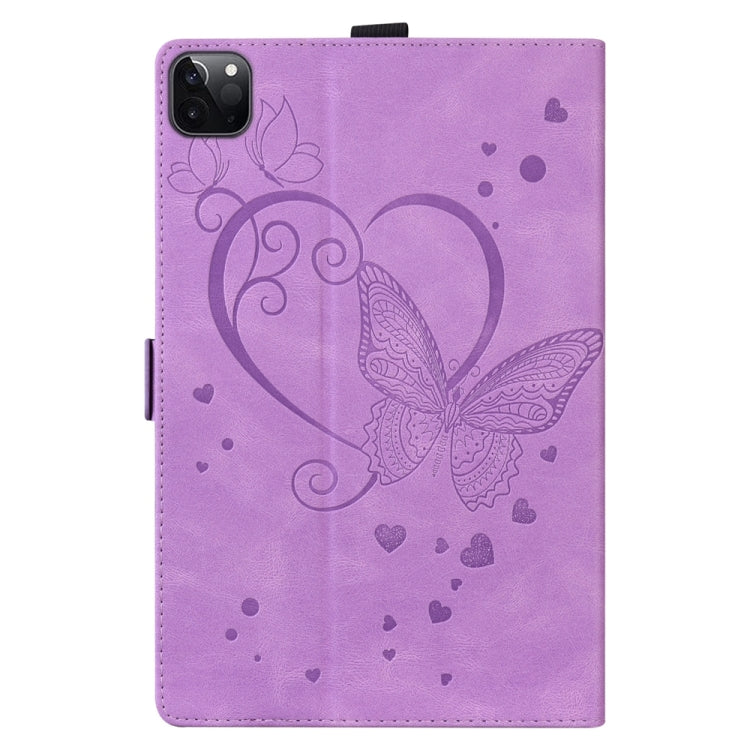 For iPad Pro 13 2024 Love Butterfly Embossed Leather Tablet Case(Purple)