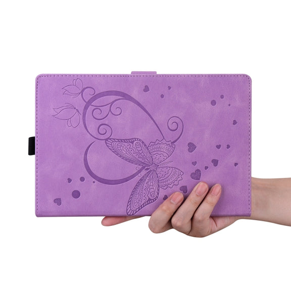 For iPad Pro 13 2024 Love Butterfly Embossed Leather Tablet Case(Purple)