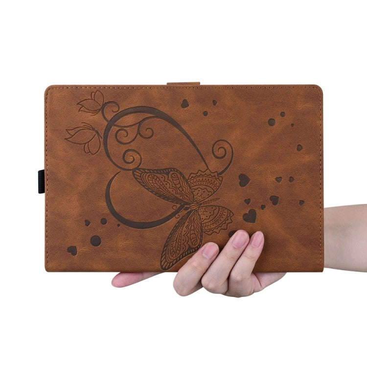 For iPad Pro 13 2024 Love Butterfly Embossed Leather Tablet Case(Brown)