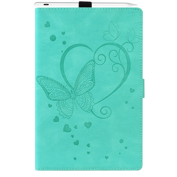 For iPad Pro 11 2024 Love Butterfly Embossed Leather Tablet Case(Mint Green)