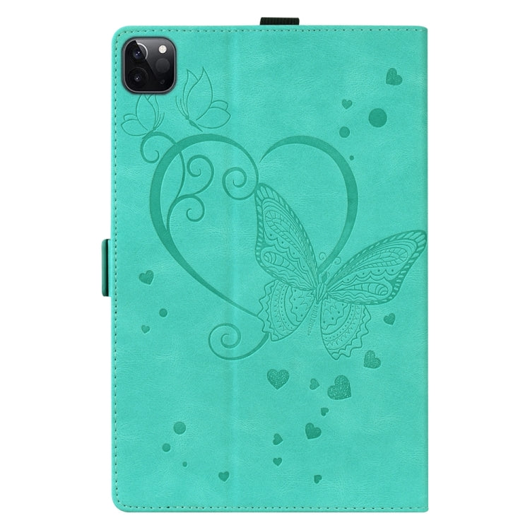For iPad Pro 11 2024 Love Butterfly Embossed Leather Tablet Case(Mint Green)