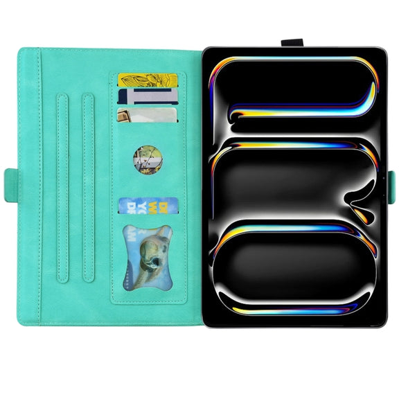For iPad Pro 11 2024 Love Butterfly Embossed Leather Tablet Case(Mint Green)