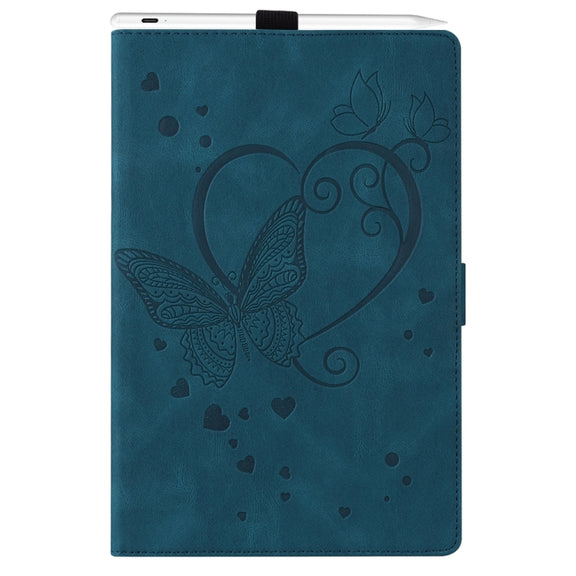 For iPad Pro 11 2024 Love Butterfly Embossed Leather Tablet Case(Blue)