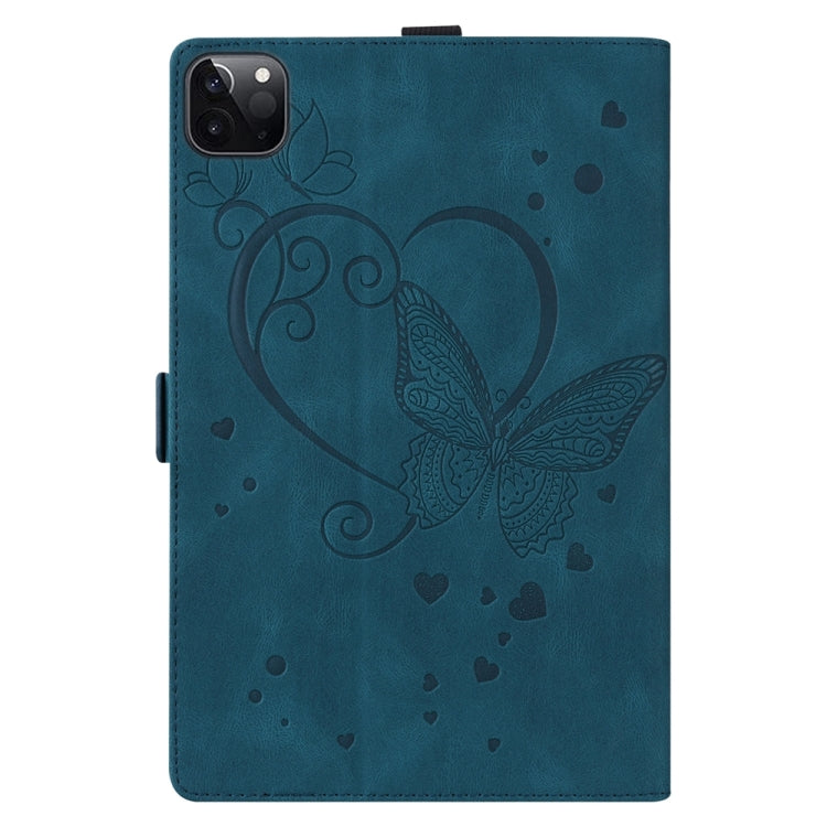 For iPad Pro 11 2024 Love Butterfly Embossed Leather Tablet Case(Blue)