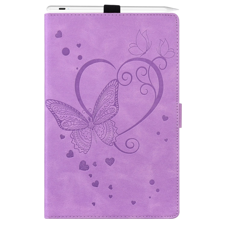 For iPad Pro 11 2024 Love Butterfly Embossed Leather Tablet Case(Purple)