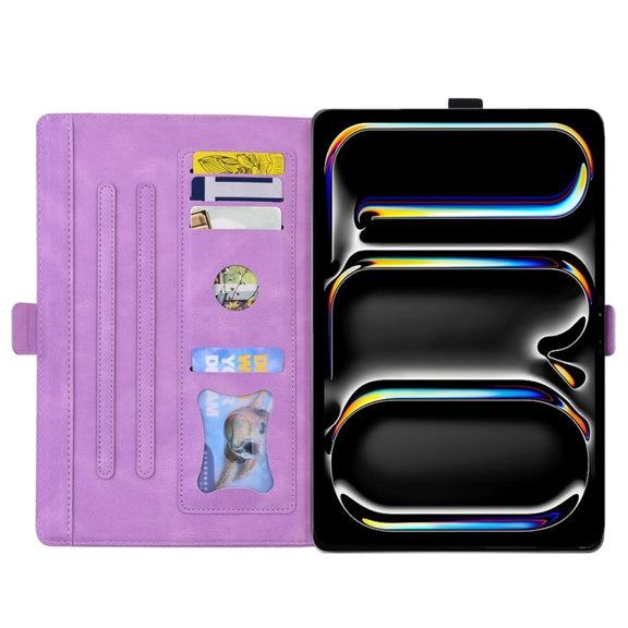 For iPad Pro 11 2024 Love Butterfly Embossed Leather Tablet Case(Purple)