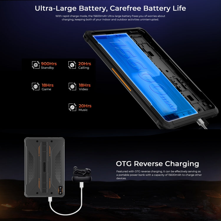 HOTWAV Tab R7 Rugged Tablet, 6GB+256GB, 10.1 inch Android 13 Unisoc Tiger T606 Octa Core 4G Network, Global Version with Google Play(Black Orange)