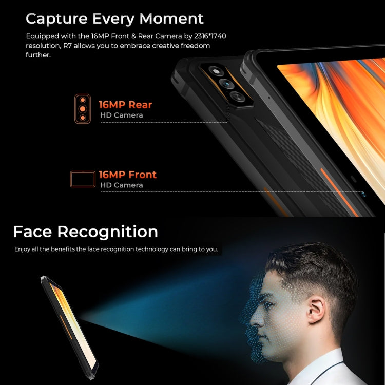 HOTWAV Tab R7 Rugged Tablet, 6GB+256GB, 10.1 inch Android 13 Unisoc Tiger T606 Octa Core 4G Network, Global Version with Google Play(Black Orange)