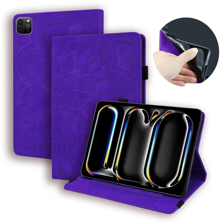 For iPad Pro 11 2024 Calf Texture Embossed Leather Tablet Case(Purple)