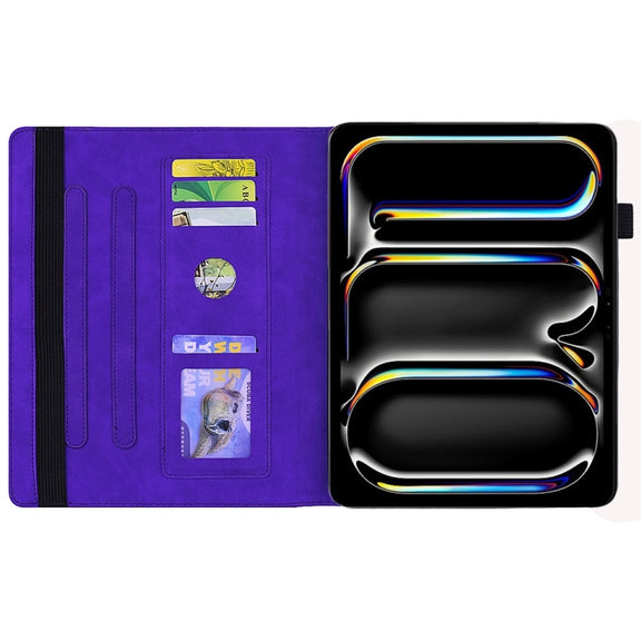 For iPad Pro 11 2024 Calf Texture Embossed Leather Tablet Case(Purple)