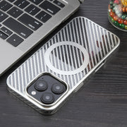 For iPhone 16 Pro Max 6D Plated Carbon Fiber Clear Magsafe PC Phone Case(Starlight Silver)
