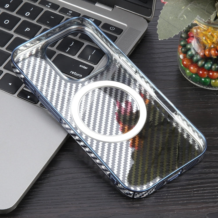 For iPhone 16 Pro 6D Plated Carbon Fiber Clear Magsafe PC Phone Case(Dream Blue)
