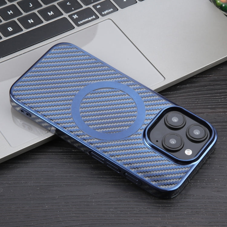 For iPhone 16 Pro 6D Plated Carbon Fiber Clear Magsafe PC Phone Case(Dream Blue)