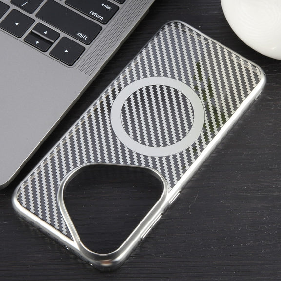 For Huawei Pura 70 Pro /70 Pro+ 6D Plated Carbon Fiber Clear Magsafe PC Phone Case(Starlight Silver)