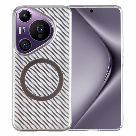 For Huawei Pura 70 Pro /70 Pro+ 6D Plated Carbon Fiber Clear Magsafe PC Phone Case(Titanium Grey)