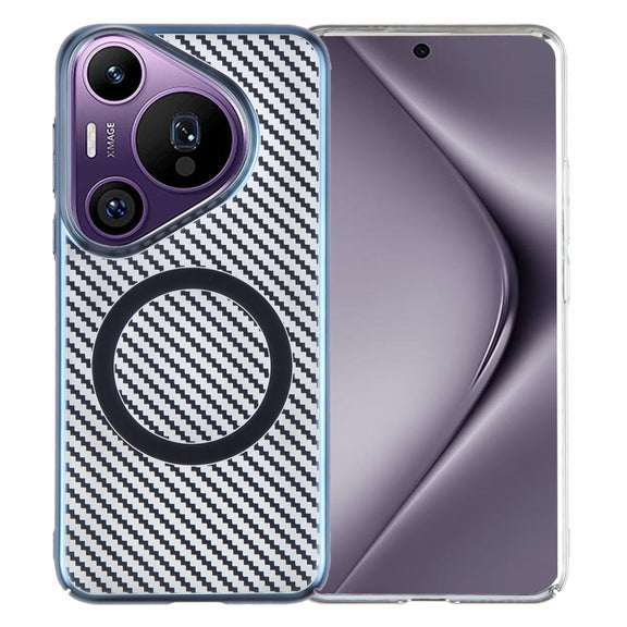 For Huawei Pura 70 Pro /70 Pro+ 6D Plated Carbon Fiber Clear Magsafe PC Phone Case(Dream Blue)