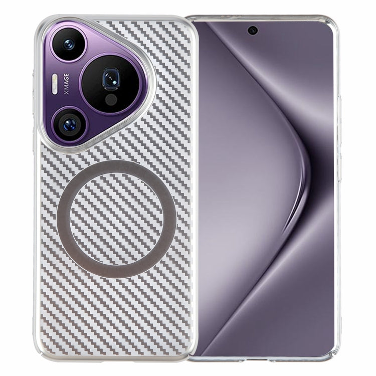 For Huawei Pura 70 6D Plated Carbon Fiber Clear Magsafe PC Phone Case(Starlight Silver)