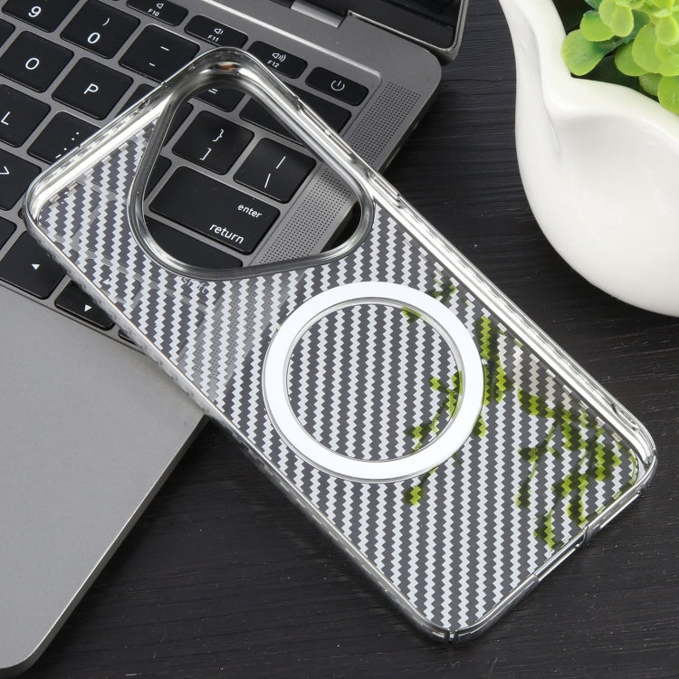 For Huawei Pura 70 6D Plated Carbon Fiber Clear Magsafe PC Phone Case(Starlight Silver)