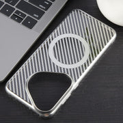 For Huawei Pura 70 6D Plated Carbon Fiber Clear Magsafe PC Phone Case(Starlight Silver)