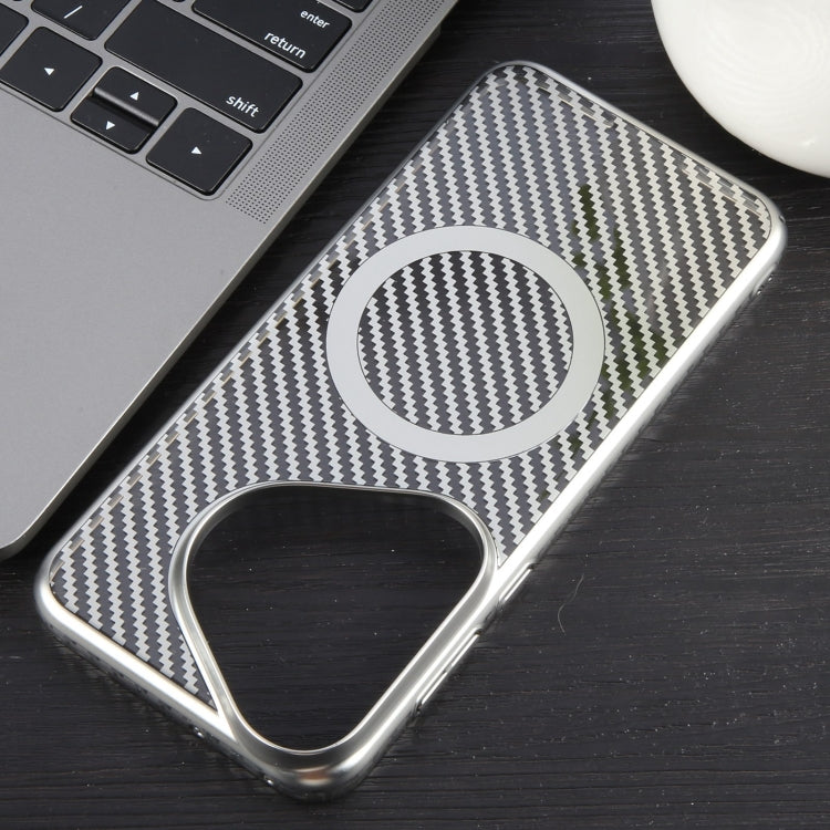 For Huawei Pura 70 6D Plated Carbon Fiber Clear Magsafe PC Phone Case(Starlight Silver)