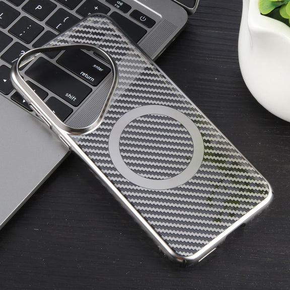 For Huawei Pura 70 6D Plated Carbon Fiber Clear Magsafe PC Phone Case(Titanium Grey)