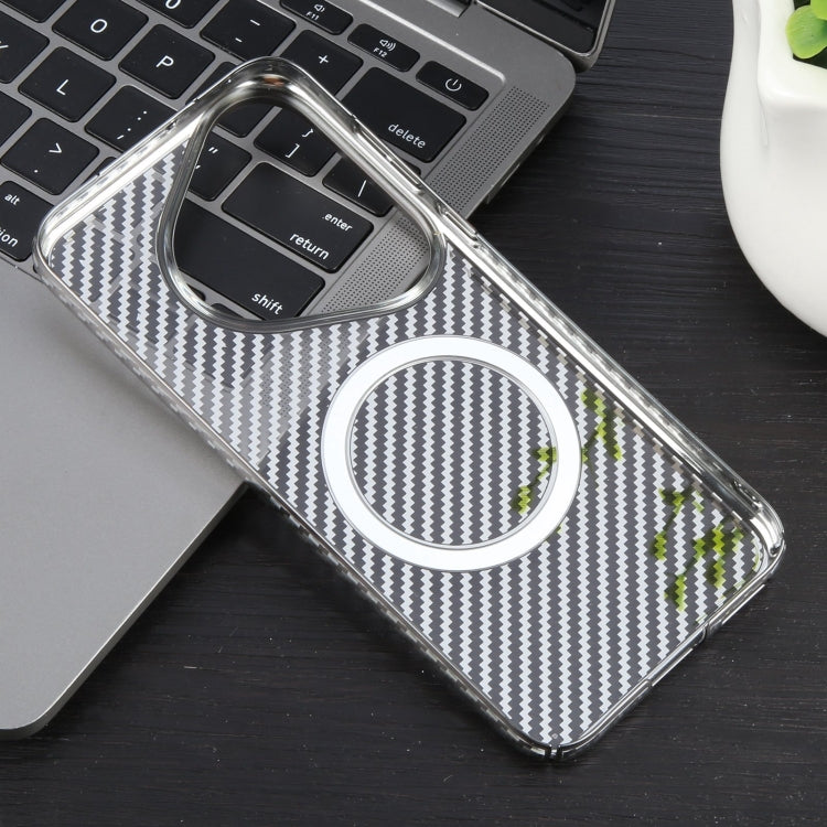 For Huawei Pura 70 6D Plated Carbon Fiber Clear Magsafe PC Phone Case(Titanium Grey)