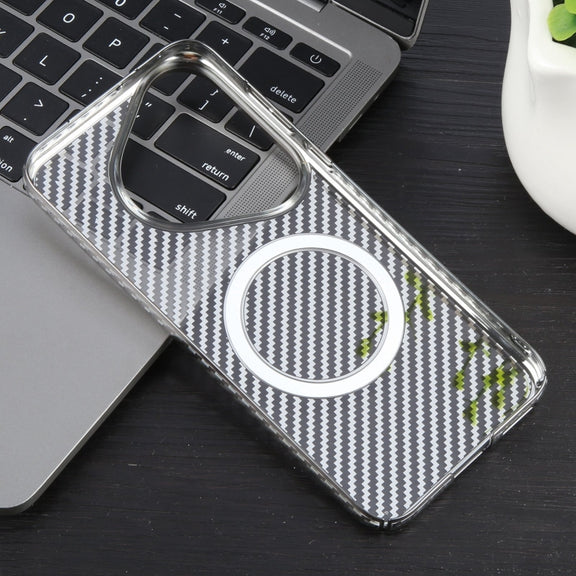 For Huawei Pura 70 6D Plated Carbon Fiber Clear Magsafe PC Phone Case(Titanium Grey)