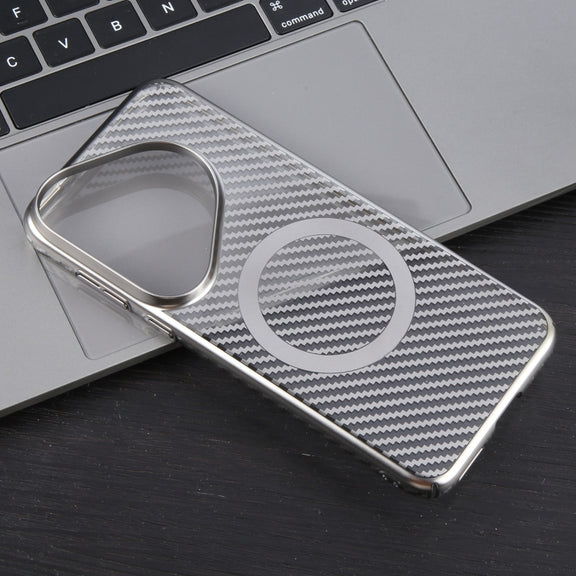 For Huawei Pura 70 6D Plated Carbon Fiber Clear Magsafe PC Phone Case(Titanium Grey)